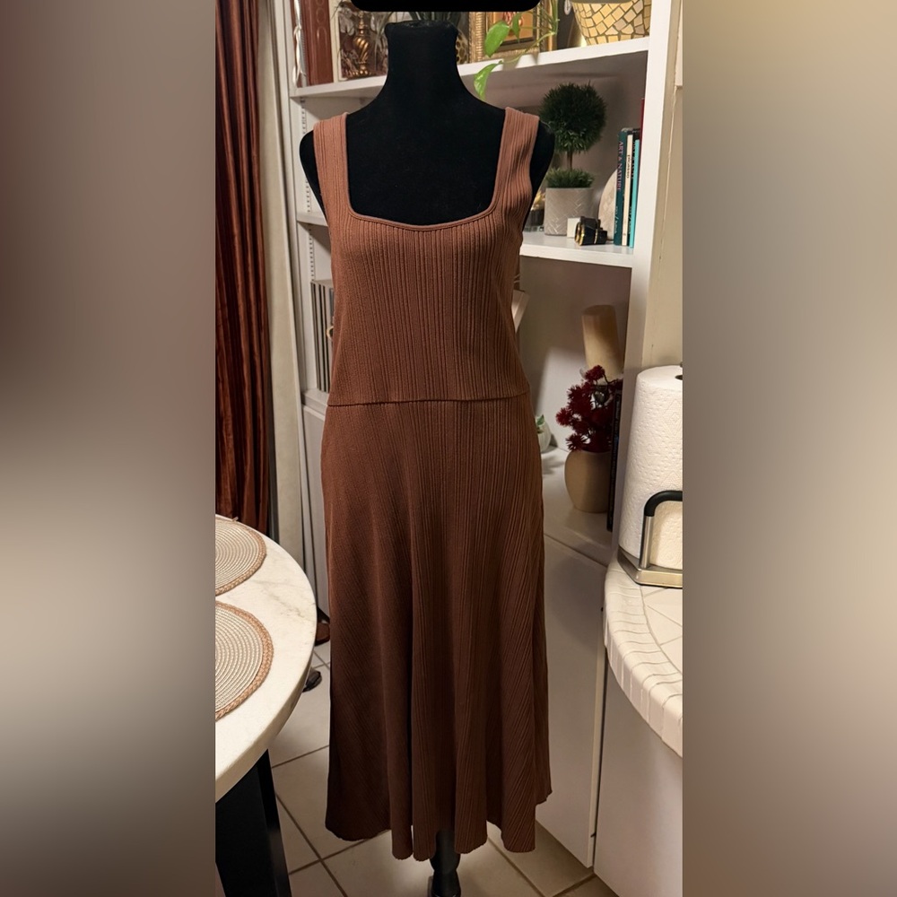 Vince Ribbed Brown Midi Dress Size Large